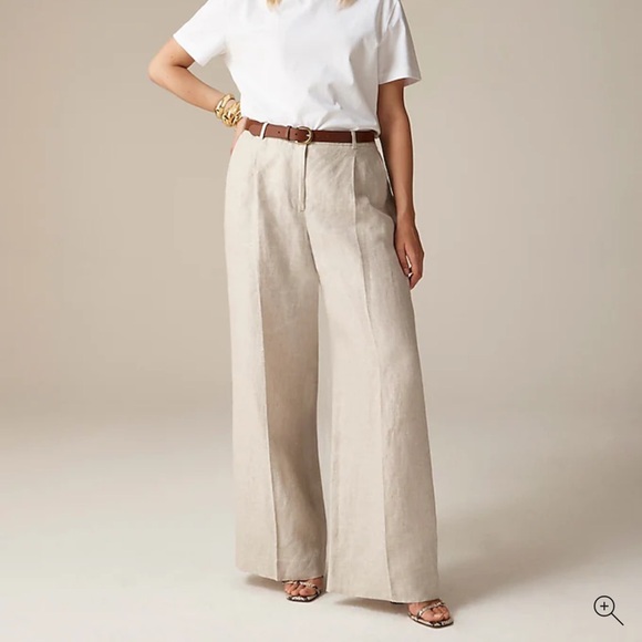 J. Crew Wide-leg Essential Pant 100% Linen Trousers Dress Pants Tan NWT Size 12P - Picture 1 of 12